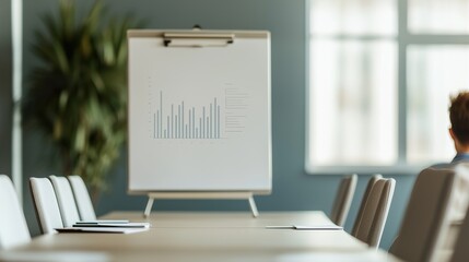 Business meeting with a whiteboard and flip chart, interactive discussion