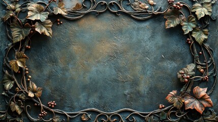 Floral embossed pattern with textured background in light blue and orange tones, creating a frame for text
