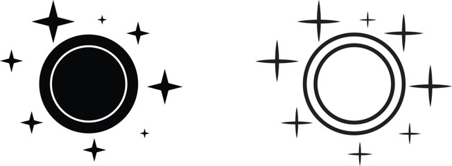 Stylish black and white celestial designs featuring circles and stars for artistic and decorative projects