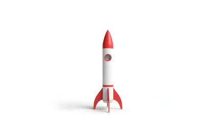 3D illustration of a colorful rocket with a red tip and fins, standing upright on a clean white background, symbolizing innovation and exploration in technology and space travel