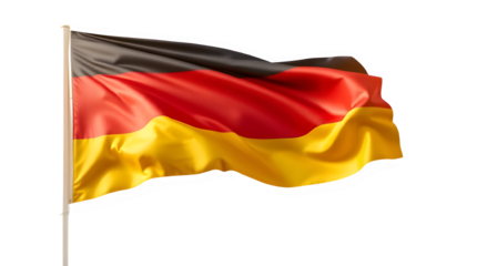 Waving German flag with realistic ripple effect and soft fabric folds, high-resolution national symbol, isolated on transparent background PNG, clean detailed image


