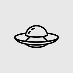 Minimalist line art of a UFO in black and white style  