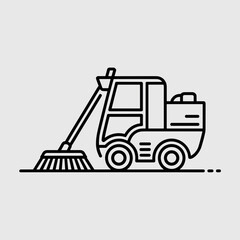 Naklejka premium Street sweeper vehicle in minimalist line art style 