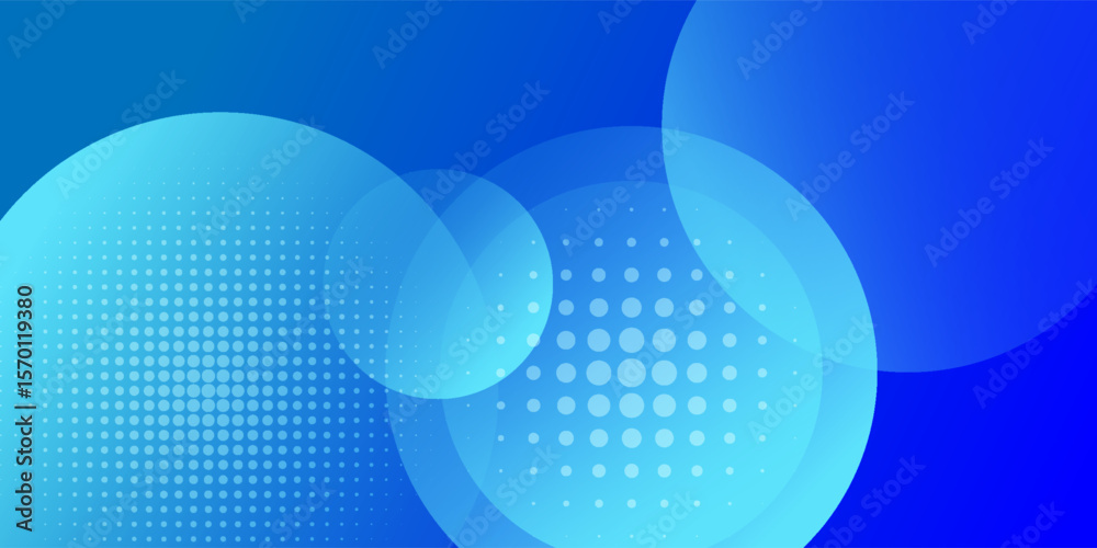 Wall mural modern abstract blue background with transparent overlapping circles and halftone dot patterns, idea