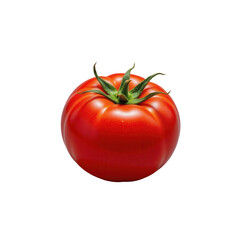 Fresh and Juicy Red Tomato with Vibrant Green Leaves Isolated on White Background for Culinary Use