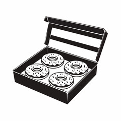 Black and white Donut Box image Vector. Donut Box Stock Illustrations isolated on white background.