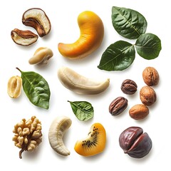 
Castanha de caju, Frutas, verduras, temperos frescos. Isolados em fundo branco.


