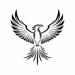 Phoenix bird with wings spread Design Logo Vector Image isolated on white background.