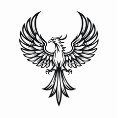 Obraz premium Phoenix bird with wings spread Design Logo Vector Image isolated on white background.