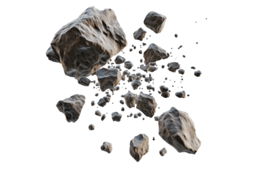 Asteroids Swarm of Space Rocks Isolated on Transparent Background