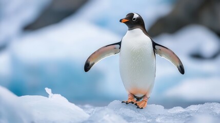 Obraz premium Gentoo penguin stands on ice floe.