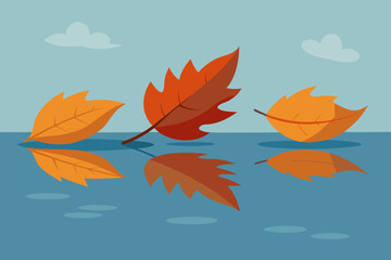 Autumn Leaves Floating on Still Water