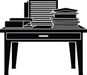 Desk with Stacked Documents Silhouette | Office Paperwork Load Silhouette