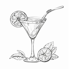 Cocktail Drawing Images. Hand Drawn Cocktail Images  vector on white background.