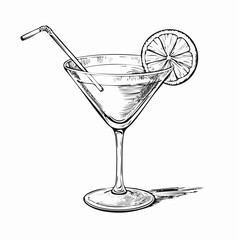 Cocktail Drawing Images. Hand Drawn Cocktail Images  vector on white background.