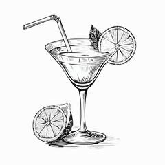 Cocktail Drawing Images. Hand Drawn Cocktail Images  vector on white background.