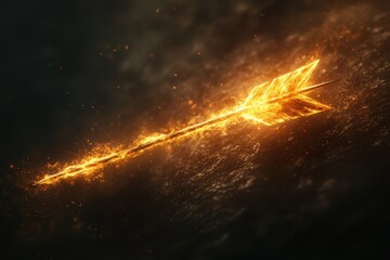 Fiery arrow pierces the darkness, illuminated by flickering flames and embers