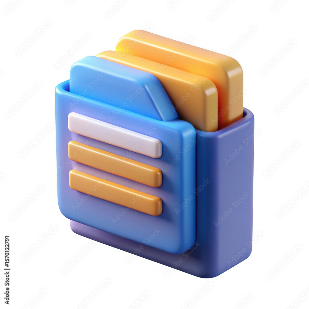 Fototapete 3d rendered folder icon with documents isolated on transparent background