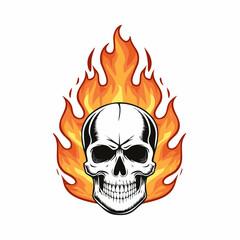 Skull on Fire with Flames Vector Illustration Vector Image and art isolated on white background.