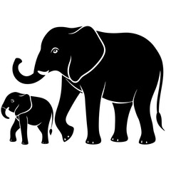 Elephant with Baby in Silhouette