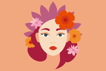 Naklejka premium Face Half Covered with Blooming Flowers Inner Beauty