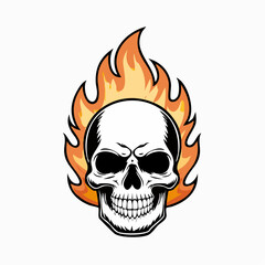 Skull on Fire with Flames Vector Illustration Vector Image and art isolated on white background.