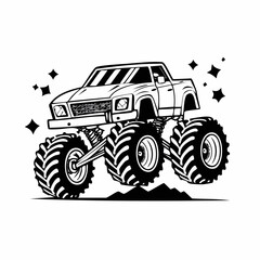 Speeding Monster Truck Soars Over Obstacles in an Action-Packed Off-Road Vector image.