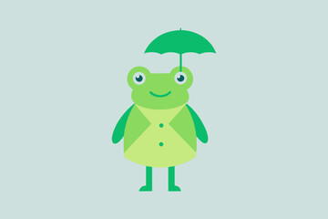 Obraz premium Frog in Raincoat with Umbrella Soft Green Tones