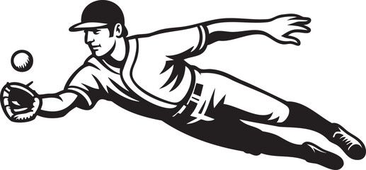 Baseball Player Diving Catch Silhouette