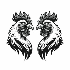 Two Roosters Facing Each Other Ready for a Duel Captured in a Dynamic Vector Illustration