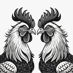 Two Roosters Facing Each Other Ready for a Duel Captured in a Dynamic Vector Illustration © kalogr