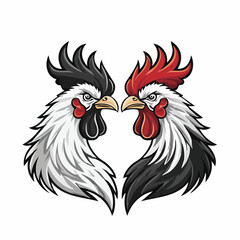 Two Roosters Facing Each Other Ready for a Duel Captured in a Dynamic Vector Illustration
