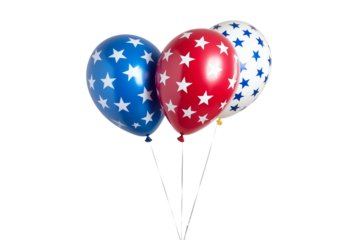 Independence day, Labor Day concept. Three balloons in red, white, and blue with star patterns
