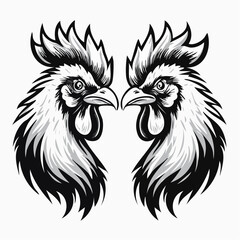 Two Roosters Facing Each Other Ready for a Duel Captured in a Dynamic Vector Illustration