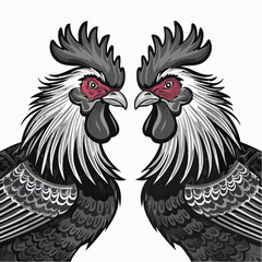 Two Roosters Facing Each Other Ready for a Duel Captured in a Dynamic Vector Illustration