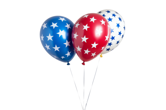 Independence day, Labor Day concept. Three balloons in red, white, and blue with star patterns