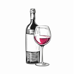 Bottle and glass with rose Wine Vector Image isolated on white background.