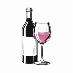 Bottle and glass with rose Wine Vector Image isolated on white background.