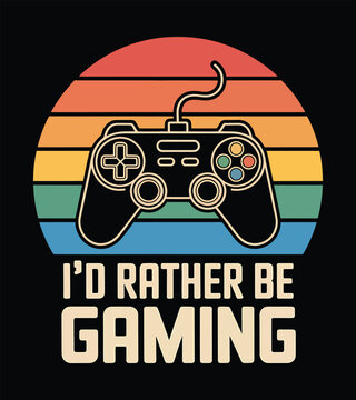 I'd Rather Be Gaming Retro Gamer Sunset Illustration