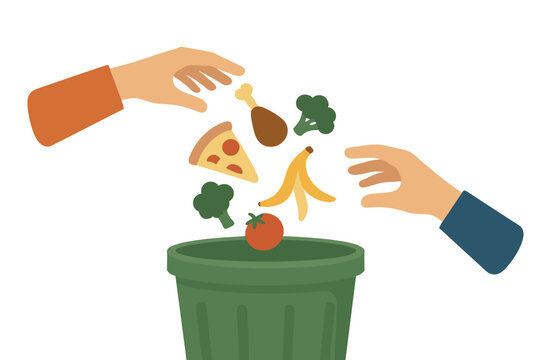 Vector illustration of hands intentionally discarding food, ideal for International Day of awareness regarding food loss and waste, suitable for greeting cards and celebrations