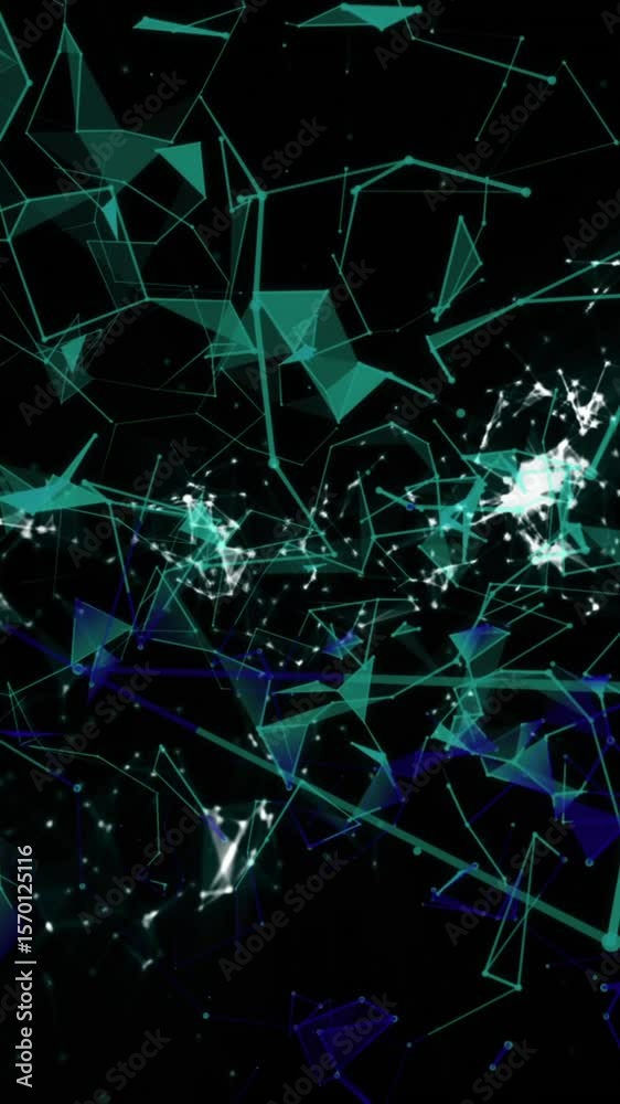 Poster animation of glowing networks of connected points floating on black background