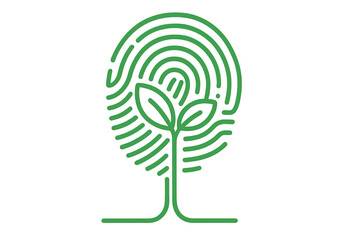 Vector illustration of a green fingerprint tree line icon representing zero emission concept, environment conservation, and human impact on Earth, symbolized by a plant a tree sign amidst