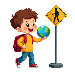 Child Waiting for Green Light Before School