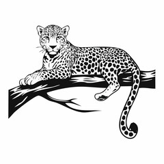 Leopard Relaxing On A Branch image vector isolated on white background.