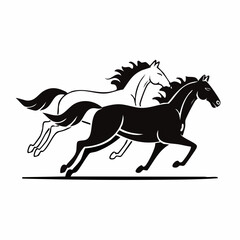 Three Running Horses Image vector. Black and white Running Horses Image vector on white background.