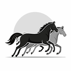 Three Running Horses Image vector. Black and white Running Horses Image vector on white background.