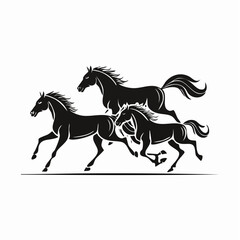 Three Running Horses Image vector. Black and white Running Horses Image vector on white background.