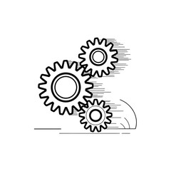 Gears in motion symbolizing innovation efficiency and progress Black and white line drawing style