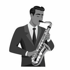 Naklejka premium Man playing saxophone instrument vector image on white background.
