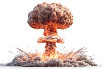 Game-style atomic explosion with mushroom cloud on white background